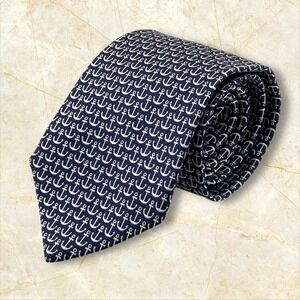 Brooks Brothers Blue Anchor Print 100% Silk Necktie Nautical Preppy‎ Made in USA